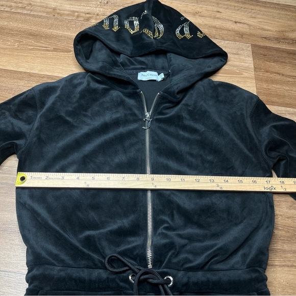 Juicy Couture Track Suit Luxe Velour  XSmall Black Y2K Hoodie Zip Jumpsuit Cozy - Picture 4 of 9